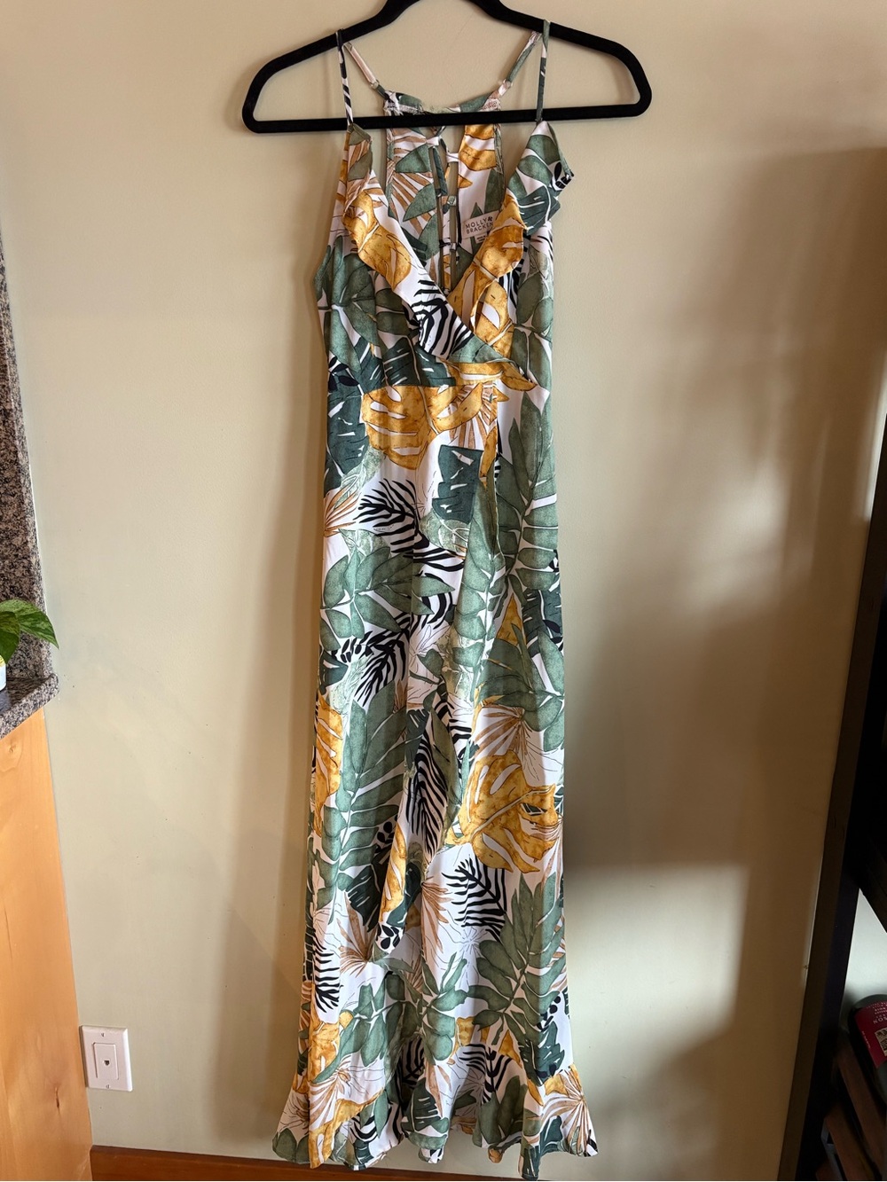 Molly Bracken Tropical Leaf Slip Dress in Green, Yellow & White